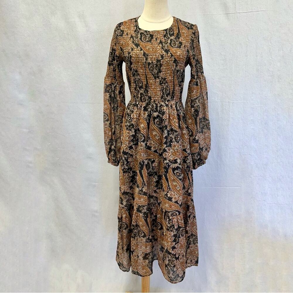 Minkpink Persian Paradise Smocked Tiered Midi Dress Paisley Print size Medium‎